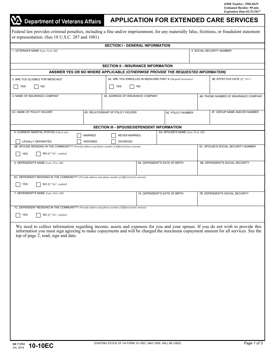 VA Form 10-10EC Application for Extended Care Services, Page 3