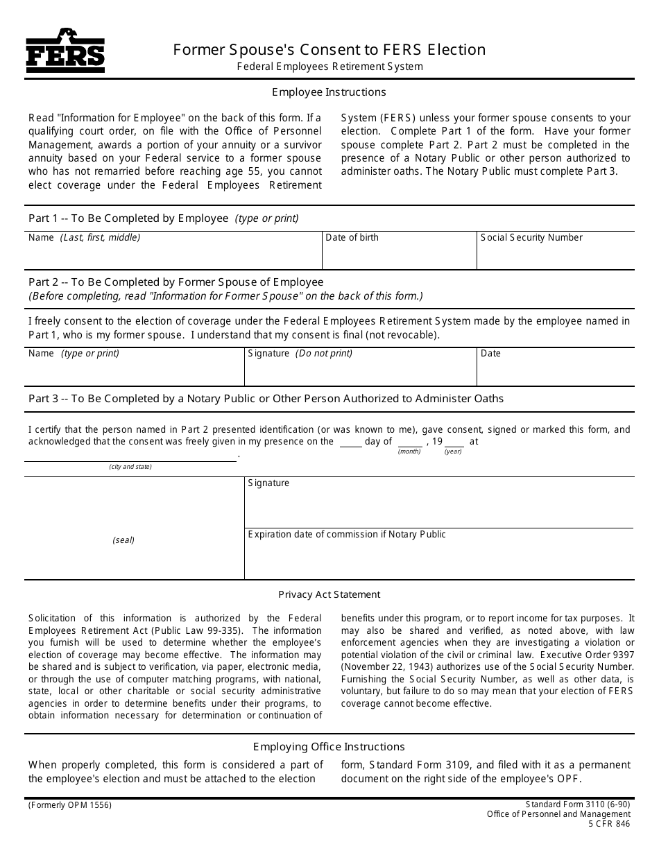 OPM Form SF-3110 Former Spouses Consent to Fers Election, Page 1