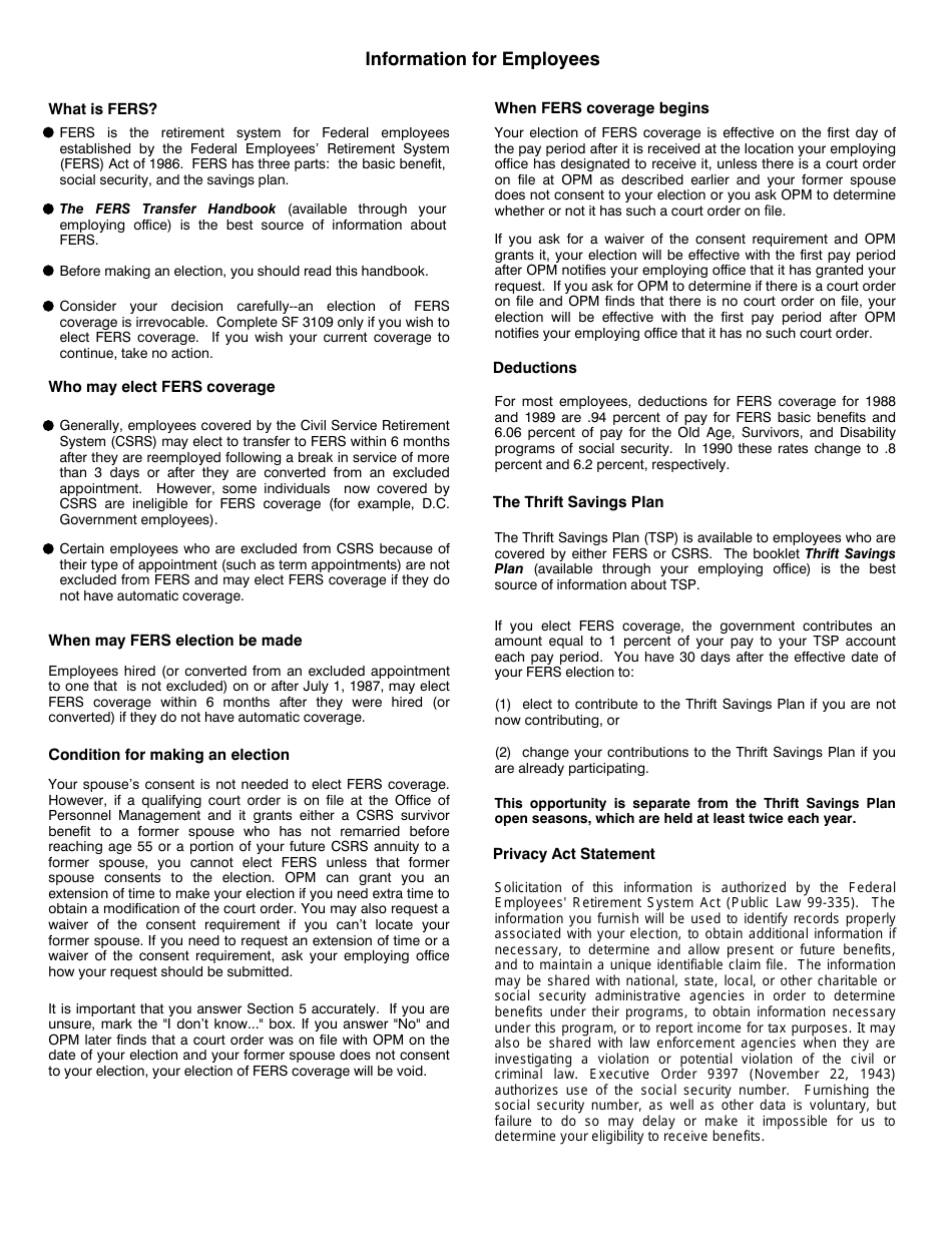 OPM Form SF-3109 Election of Coverage - Federal Employees Retirement System, Page 3