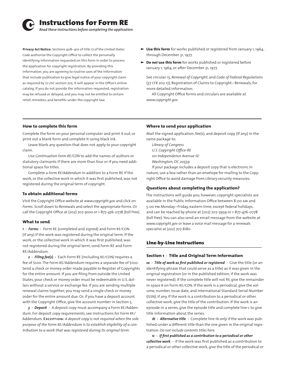 Form RE For Renewal Registration, Page 3