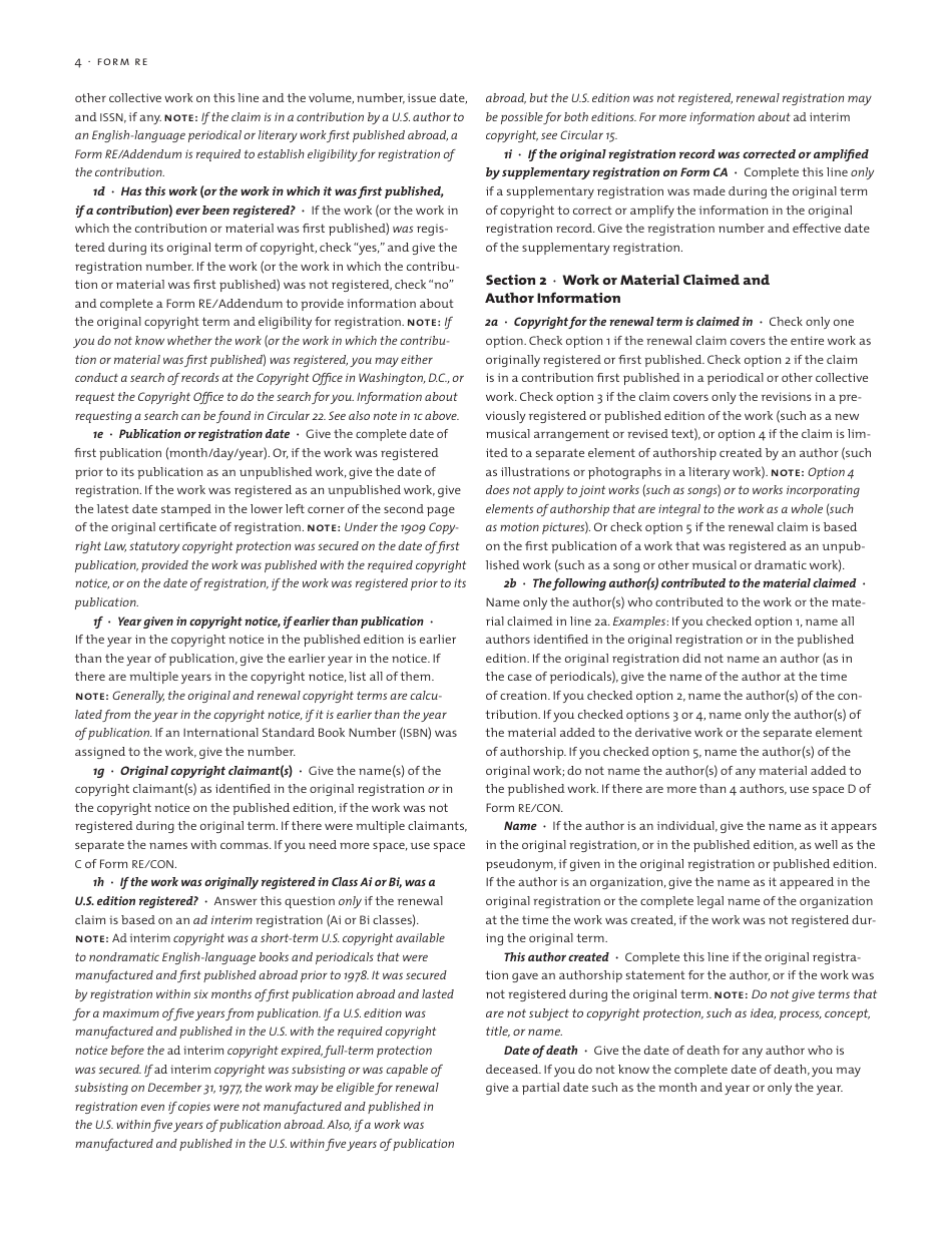 Form RE For Renewal Registration, Page 4