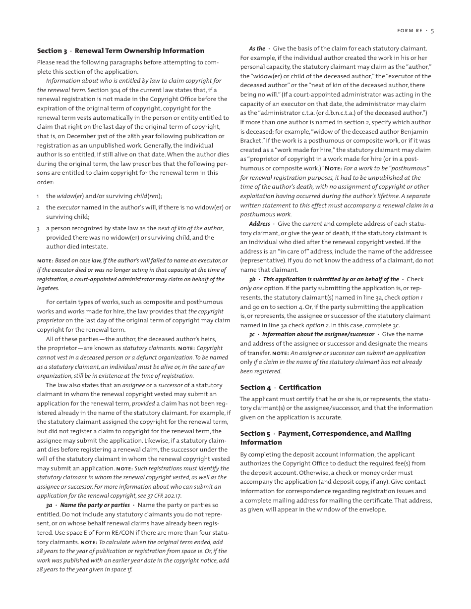 Form RE For Renewal Registration, Page 5