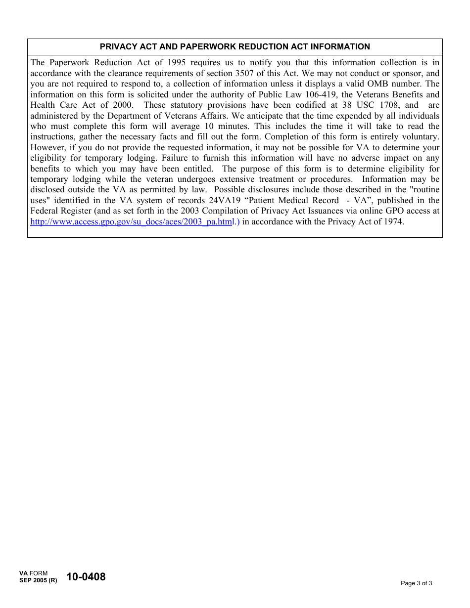 VA Form 10-0408 VHA Fisher House Application, Page 3