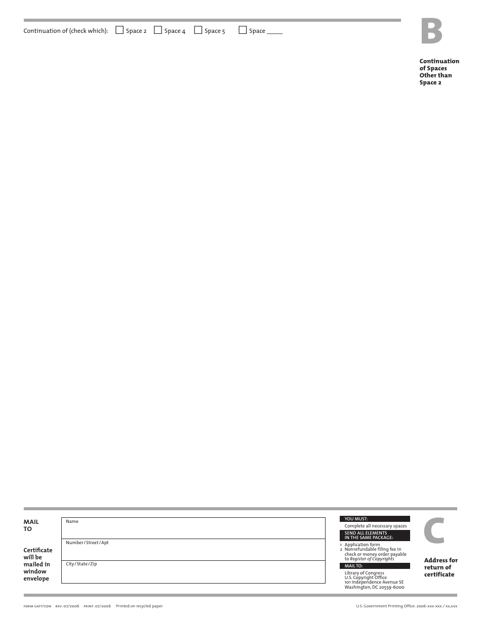 Form GATT / CON Application for Restored Work - Continuation Sheet, Page 2