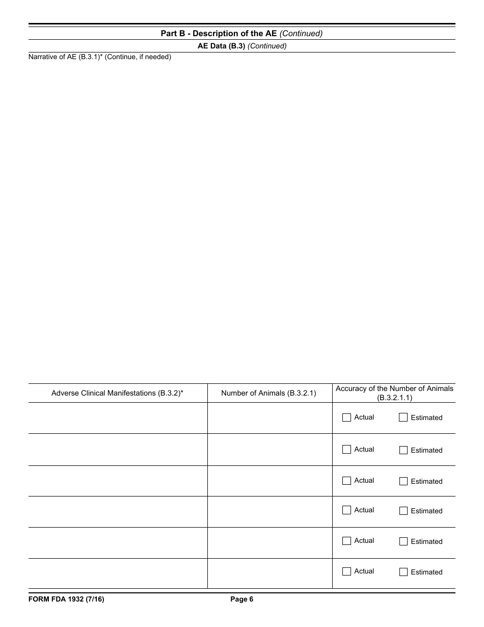 Form FDA1932 Veterinary Adverse Drug Reaction, Lack of Effectiveness, Product Defect Report, Page 6