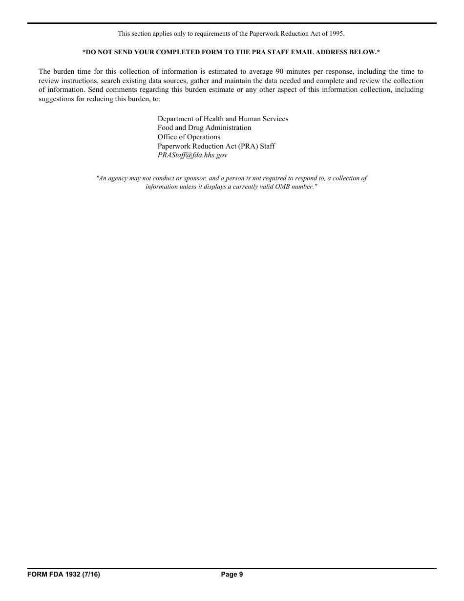 Form FDA1932 Veterinary Adverse Drug Reaction, Lack of Effectiveness, Product Defect Report, Page 9