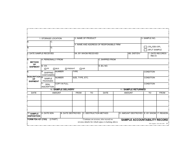 Form FDA421 Sample Accountability Record
