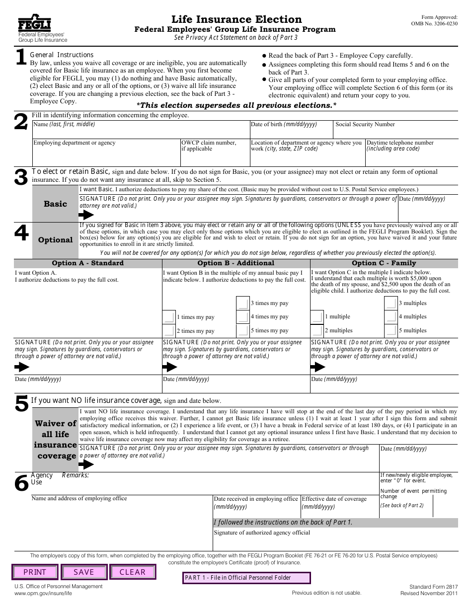 Form SF-2817 Life Insurance Election, Page 1