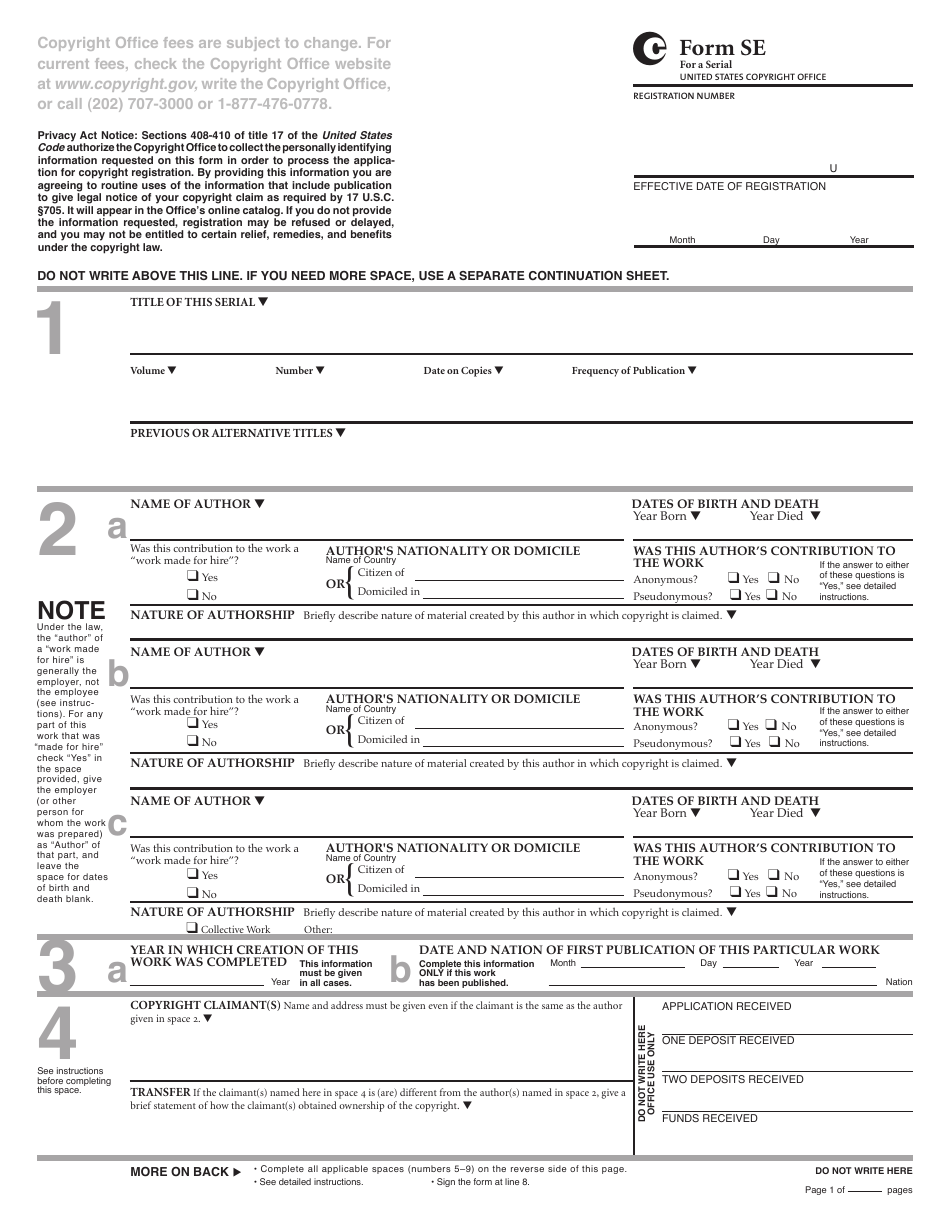 Form SE Single Serials Registration, Page 3