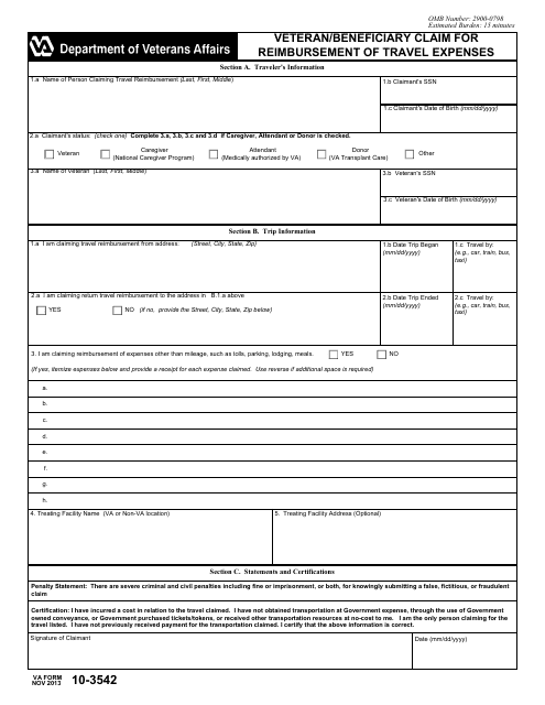 VA Form 10-3542  Printable Pdf