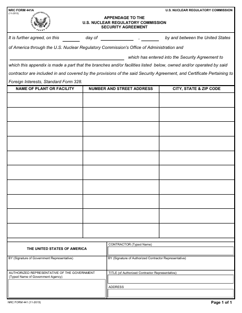NRC Form 441A  Printable Pdf
