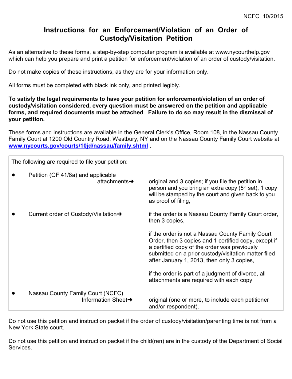 Nassau County, New York Instructions for an Enforcement/Violation of an