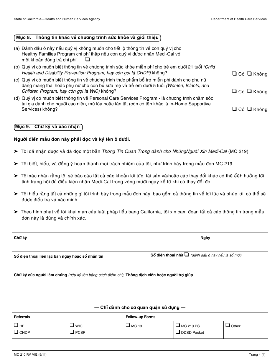 Form MC210 RV Medi-Cal Annual Redetermination - California (Vietnamese), Page 4