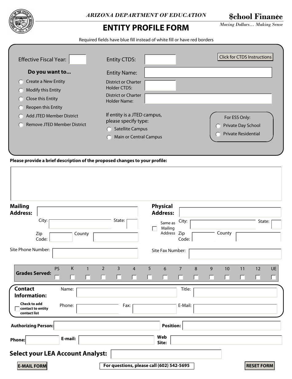 Entity Profile Form - Arizona, Page 1