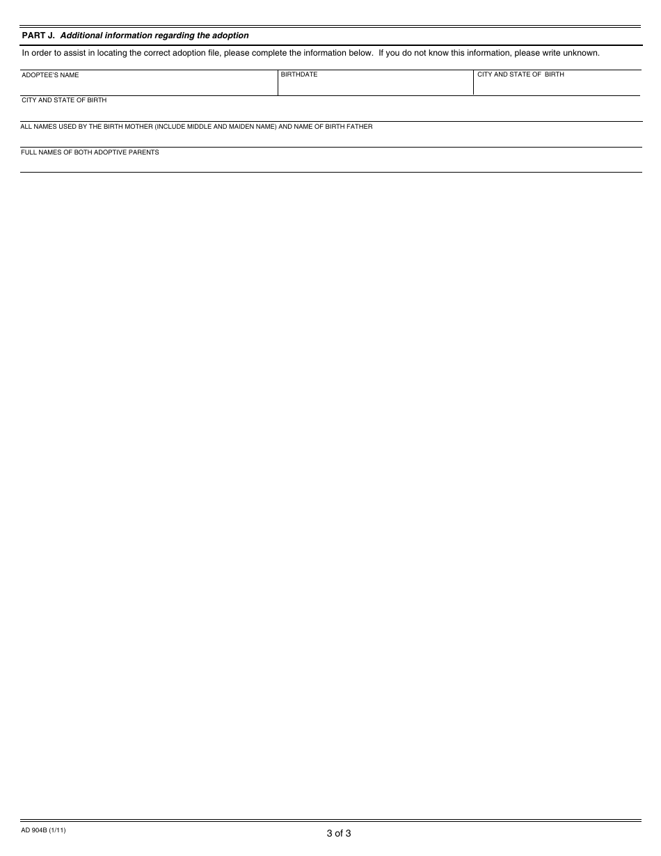 Form AD904b Waiver of Rights to Confidentiality for Siblings - Under the Age of 18 - California, Page 3