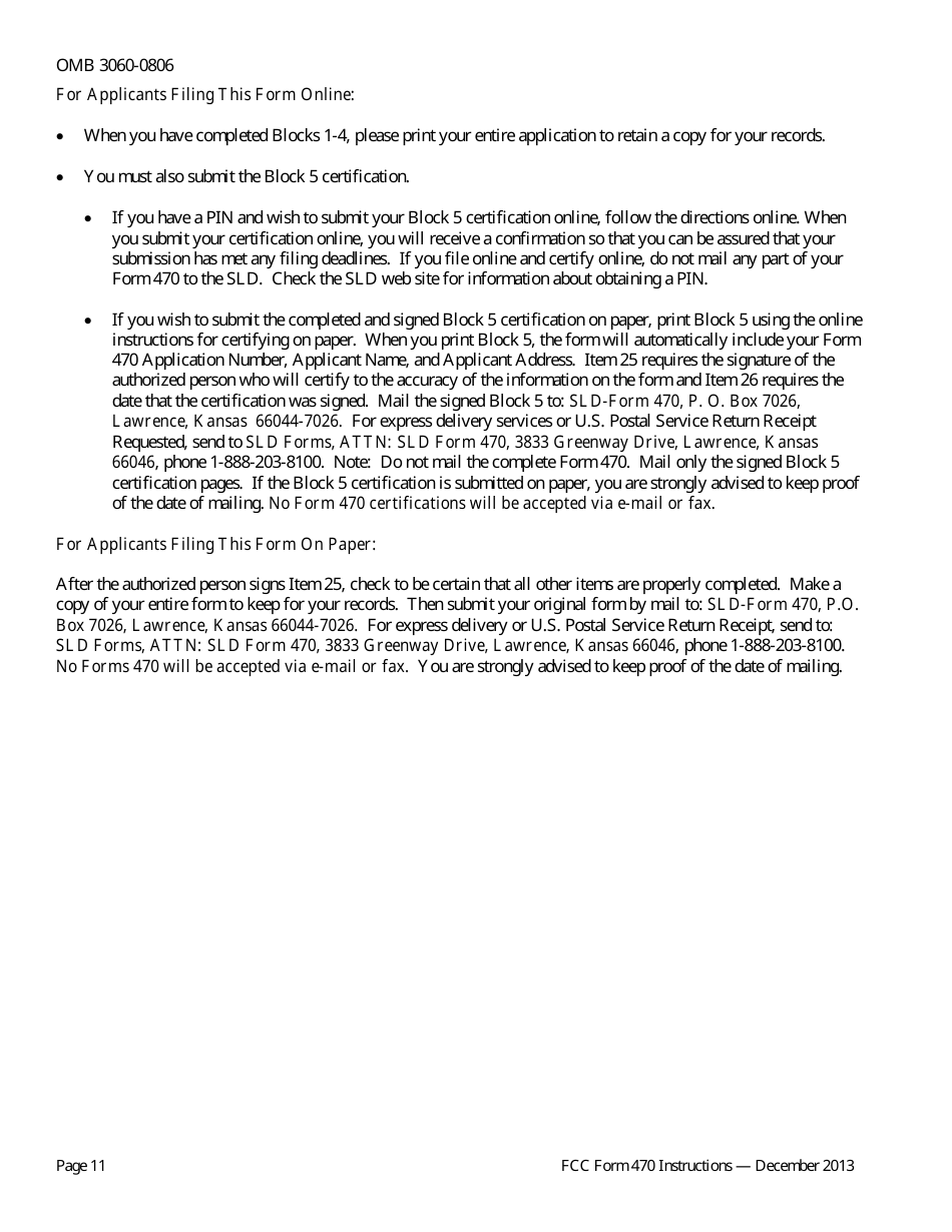 Instructions for FCC Form 470 Schools and Libraries Universal Service Description of Services Requested and Certification Form, Page 11