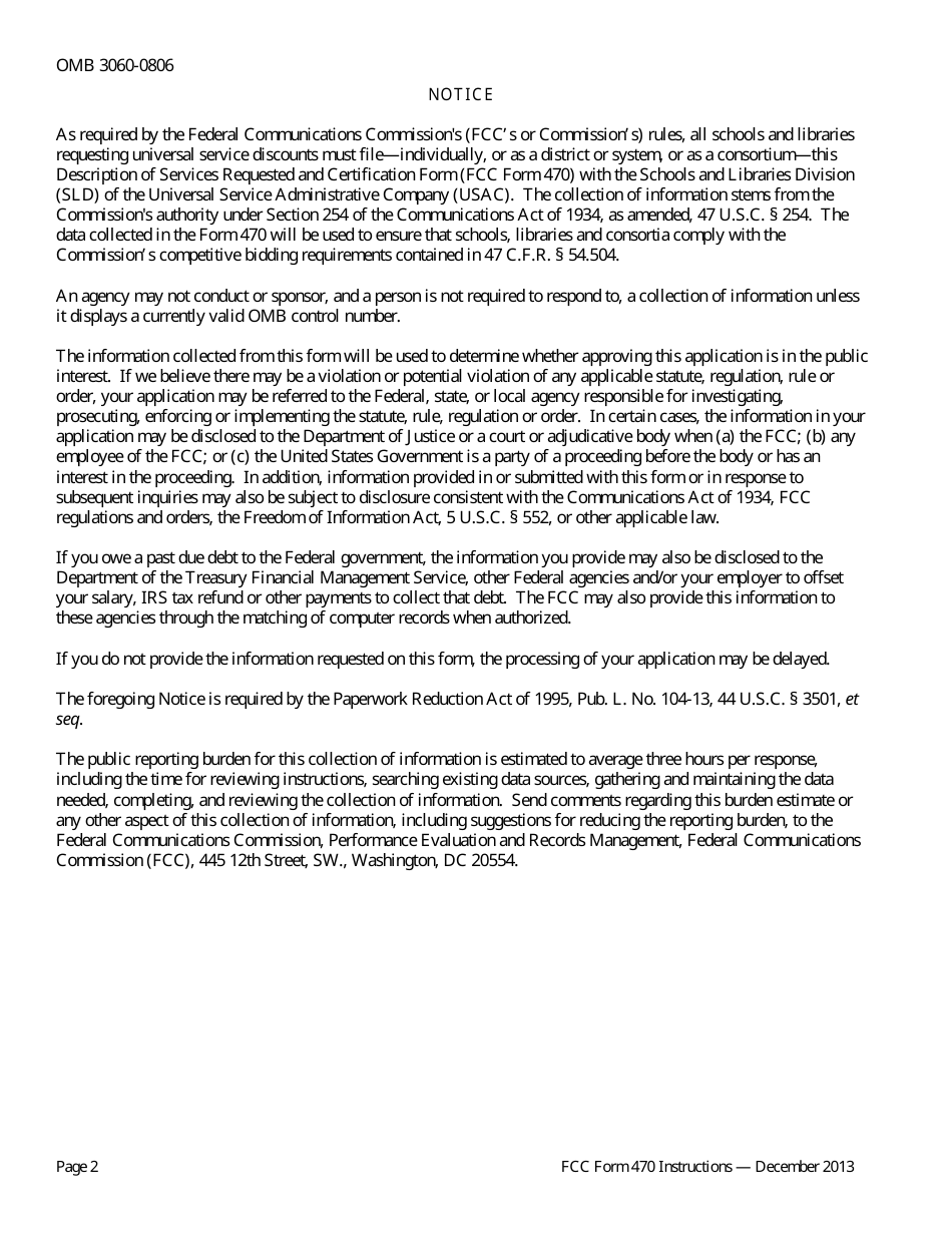 Instructions for FCC Form 470 Schools and Libraries Universal Service Description of Services Requested and Certification Form, Page 2