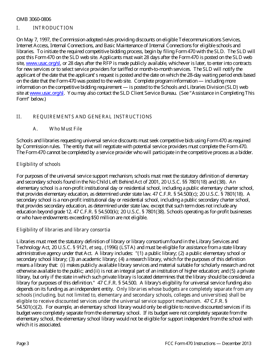 Instructions for FCC Form 470 Schools and Libraries Universal Service Description of Services Requested and Certification Form, Page 3