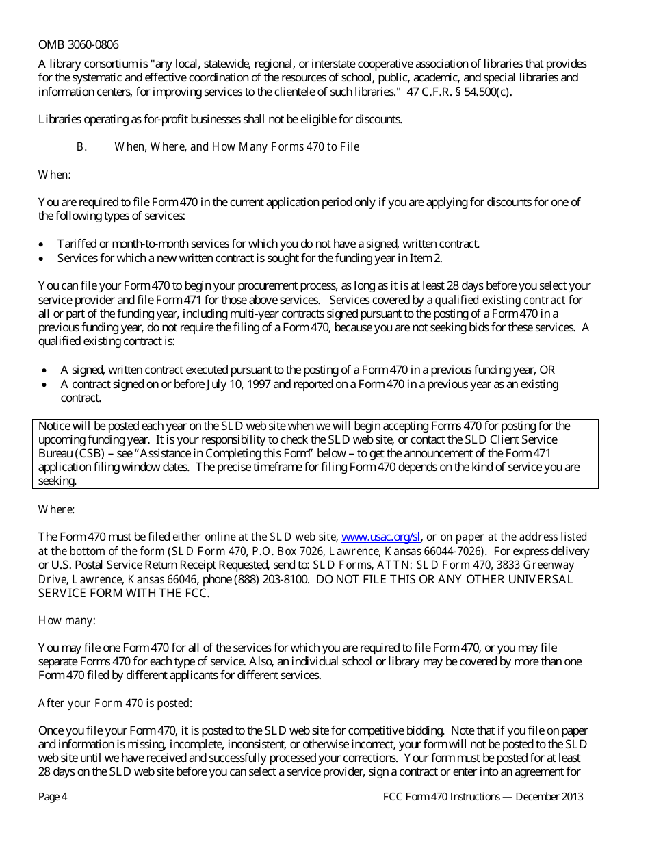 Instructions for FCC Form 470 Schools and Libraries Universal Service Description of Services Requested and Certification Form, Page 4