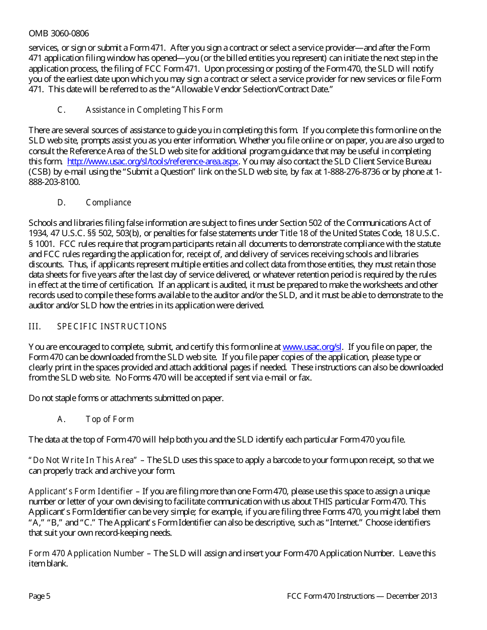 Instructions for FCC Form 470 Schools and Libraries Universal Service Description of Services Requested and Certification Form, Page 5
