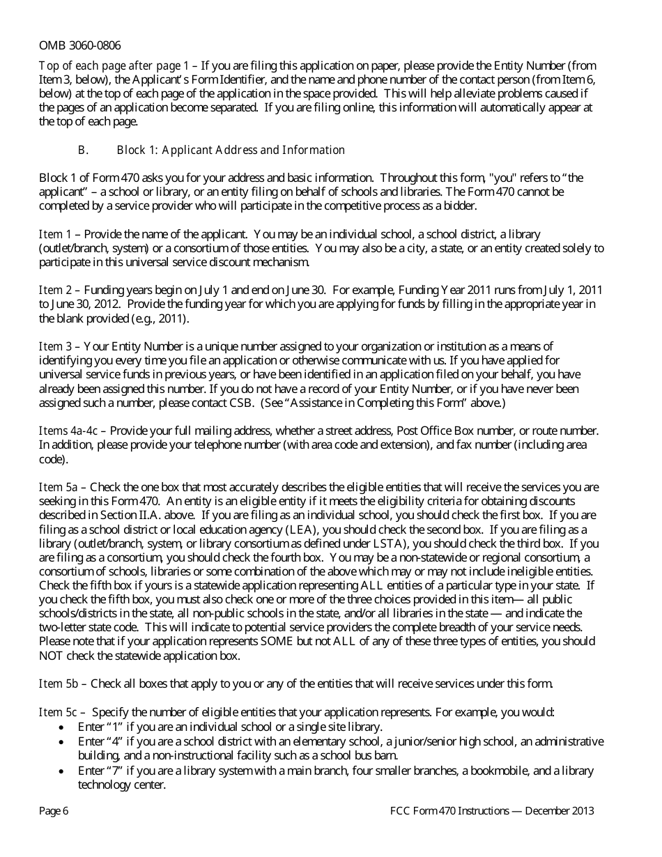 Instructions for FCC Form 470 Schools and Libraries Universal Service Description of Services Requested and Certification Form, Page 6