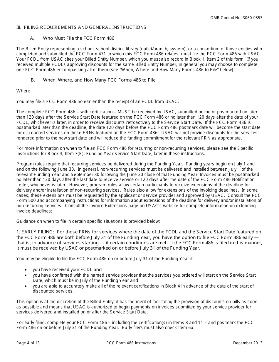 Instructions for FCC Form 486 Schools and Libraries Universal Service Receipt of Service Confirmation and Childrens Internet Protection Act and Technology Plan Certification, Page 4