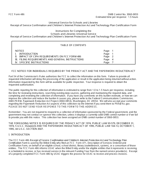 FCC Form 486  Printable Pdf