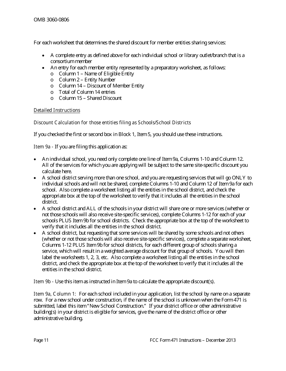 Instructions for FCC Form 471 Schools and Libraries Universal Service. Services Ordered and Certification Form, Page 11