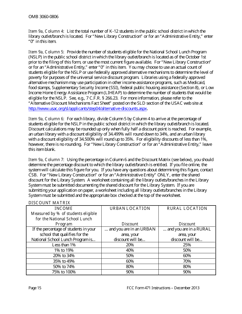 Instructions for FCC Form 471 Schools and Libraries Universal Service. Services Ordered and Certification Form, Page 15