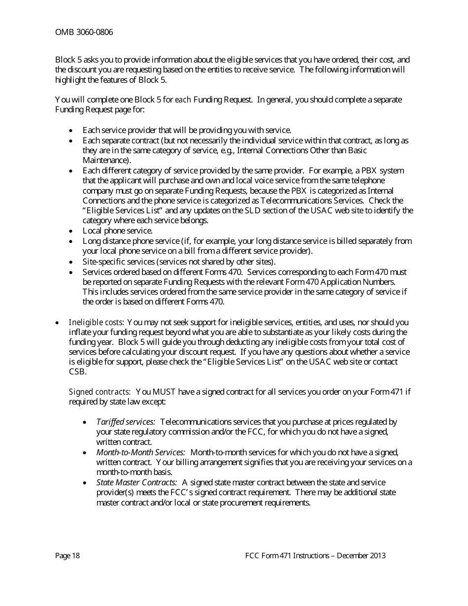Instructions for FCC Form 471 Schools and Libraries Universal Service. Services Ordered and Certification Form, Page 18
