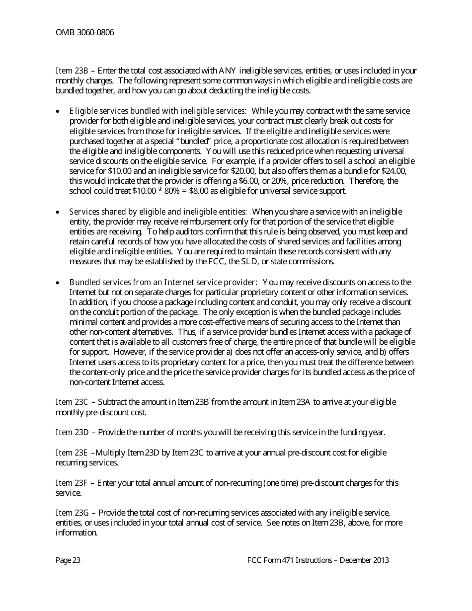 Instructions for FCC Form 471 Schools and Libraries Universal Service. Services Ordered and Certification Form, Page 23