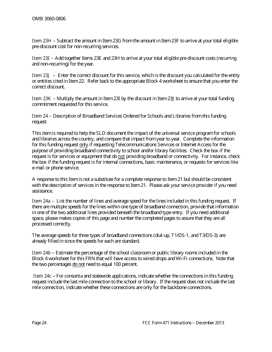 Instructions for FCC Form 471 Schools and Libraries Universal Service. Services Ordered and Certification Form, Page 24