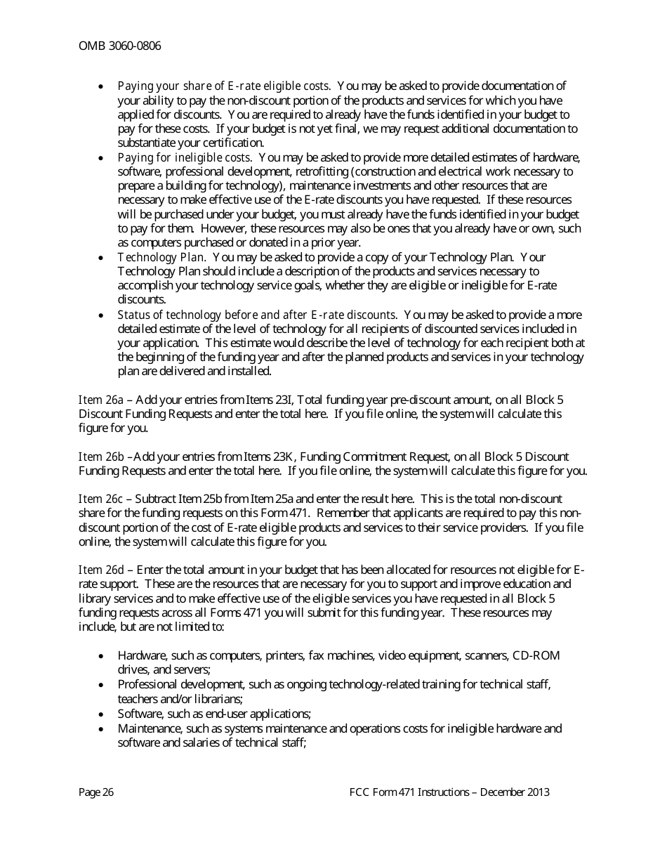 Instructions for FCC Form 471 Schools and Libraries Universal Service. Services Ordered and Certification Form, Page 26