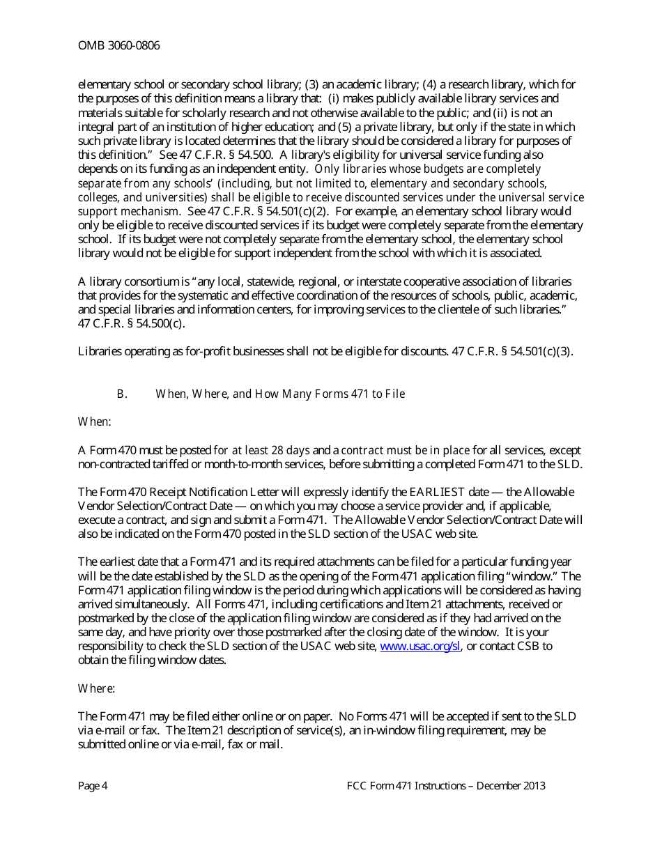 Instructions for FCC Form 471 Schools and Libraries Universal Service. Services Ordered and Certification Form, Page 4
