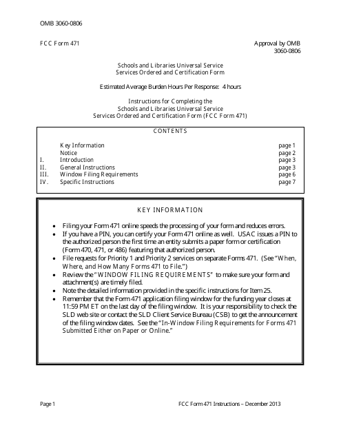 FCC Form 471  Printable Pdf