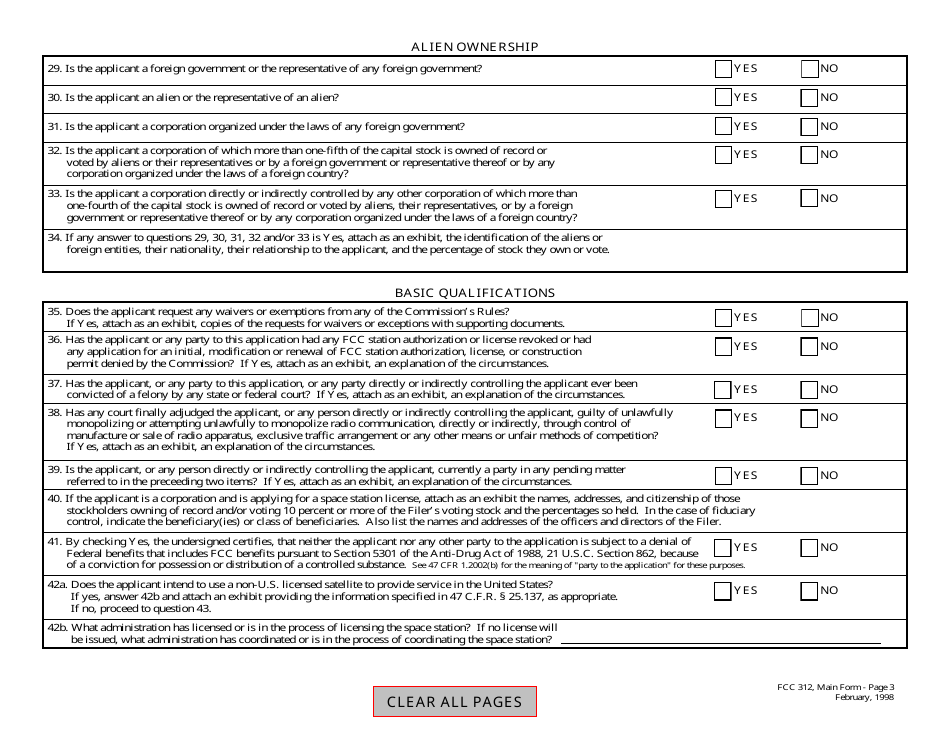 FCC Form 312 Application for Satellite Space and Earth Station Authorizations, Page 3