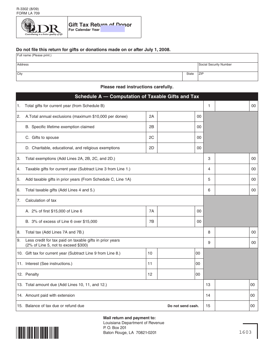 Form R-3302 (LA709) Gift Tax Return of Donor - Louisiana, Page 2