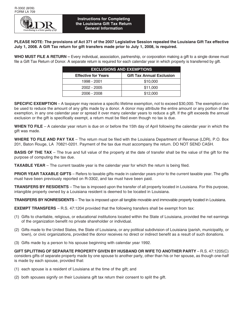 Form R-3302 (LA709) Gift Tax Return of Donor - Louisiana, Page 4