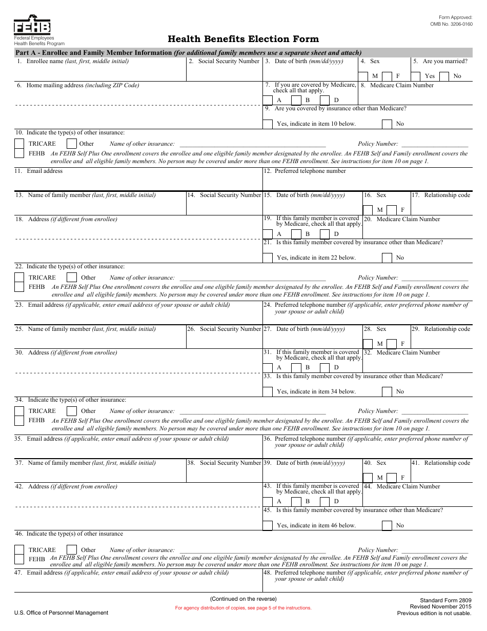 OPM Form SF-2809 - Fill Out, Sign Online and Download Fillable PDF ...