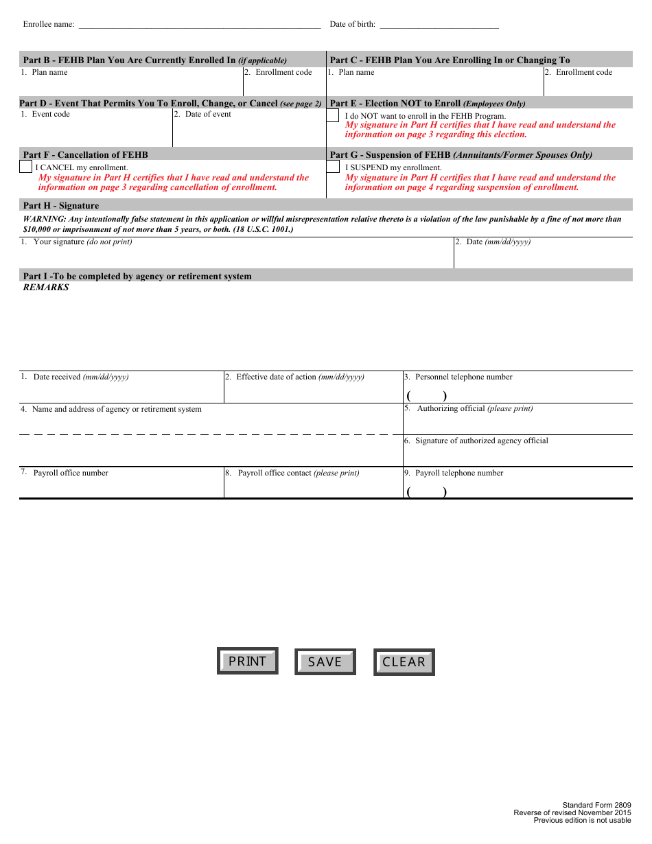 Form SF-2809 Employee Health Benefits Registration Form, Page 17
