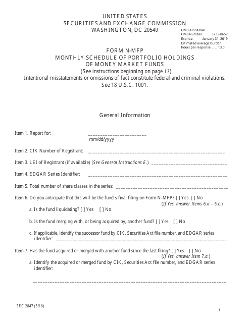 SEC Form 2847 (N-MFP)  Printable Pdf
