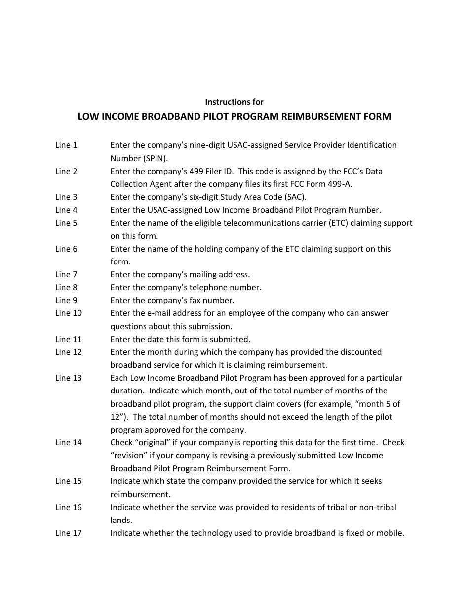 FCC Form 550 Low Income Broadband Pilot Program Reimbursement Form, Page 4