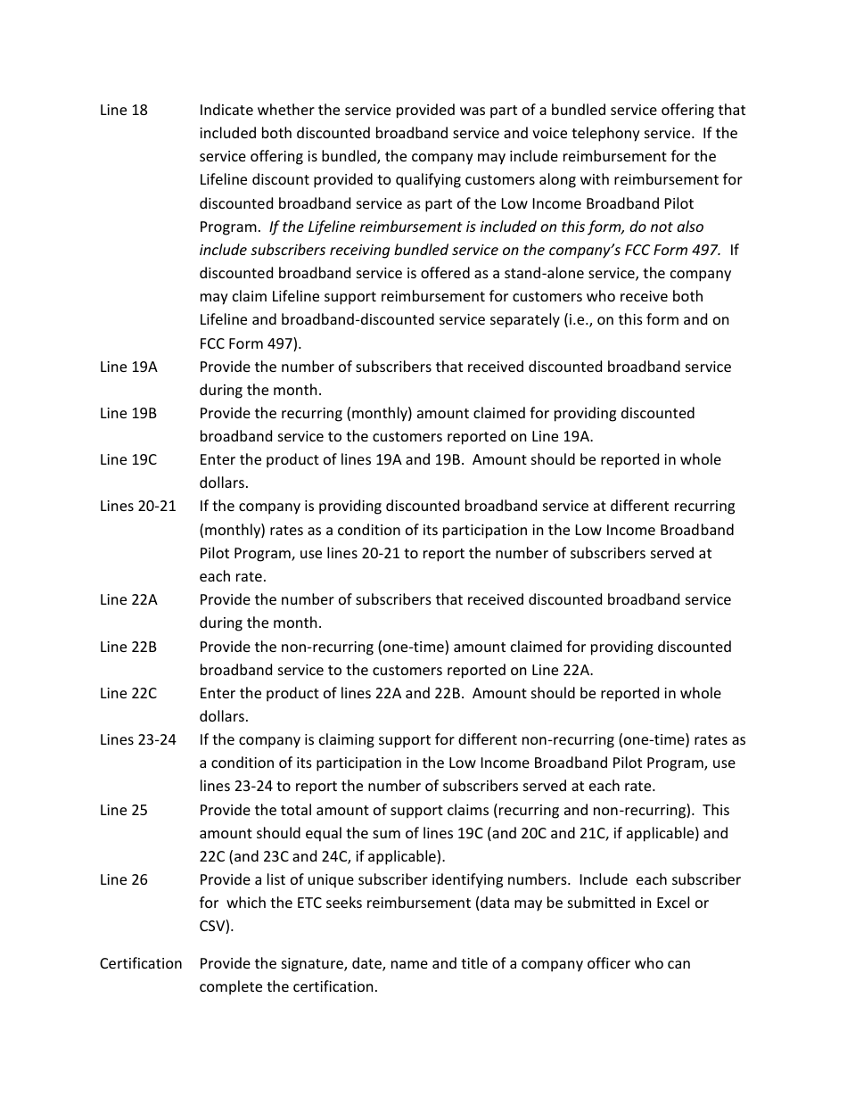FCC Form 550 Low Income Broadband Pilot Program Reimbursement Form, Page 5