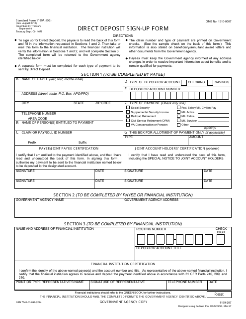 Form SF 1199A Download Fillable PDF Direct Deposit Sign Up Form 