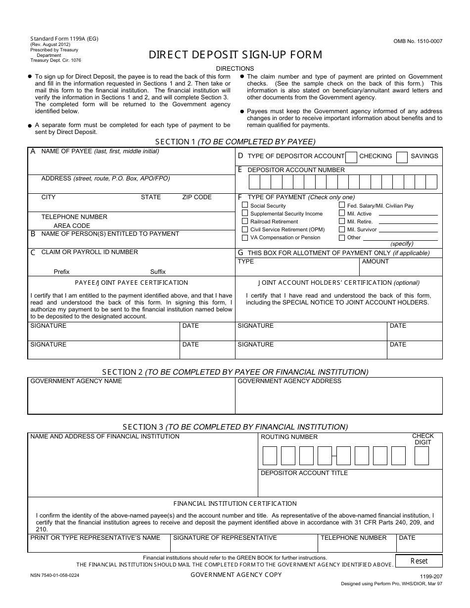 Form SF1199A Fill Out, Sign Online and Download Fillable PDF