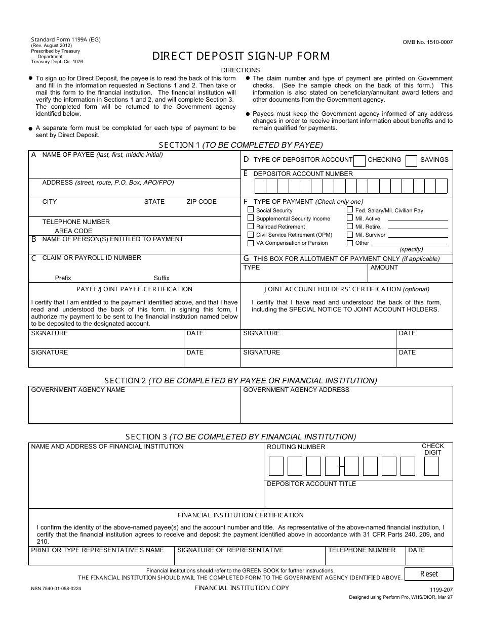 Form SF-1199A - Fill Out, Sign Online and Download Fillable PDF ...