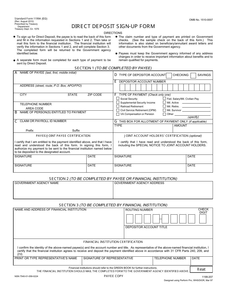 Form SF-1199A Direct Deposit Sign-Up Form, Page 3