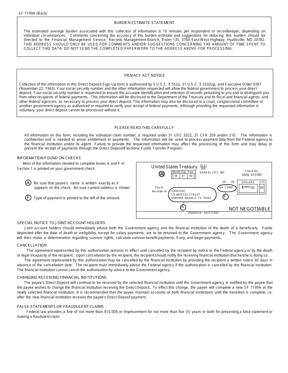 Form Sf 1199a Fill Out Sign Online And Download Fillable Pdf Templateroller 8247