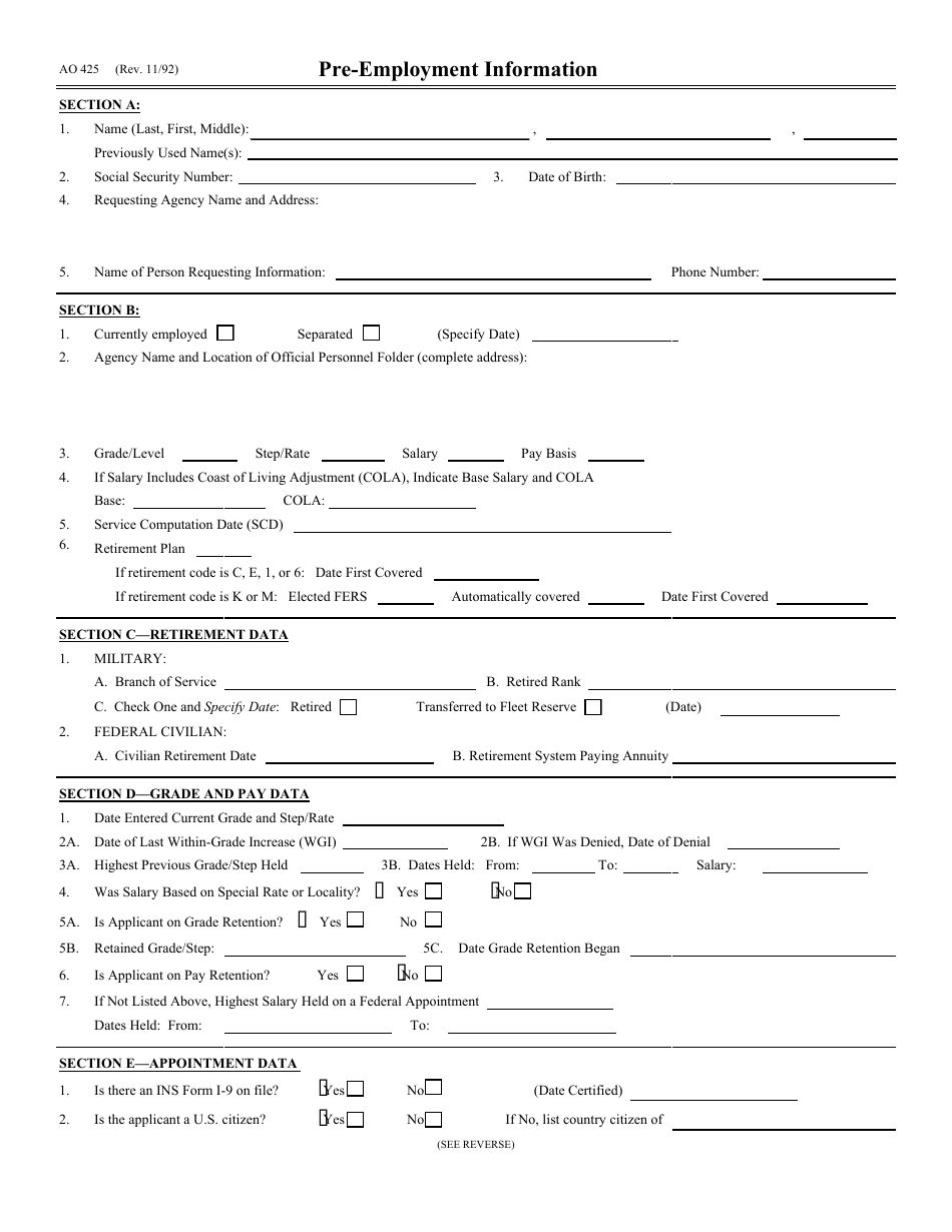 Form AO425 - Fill Out, Sign Online and Download Fillable PDF ...