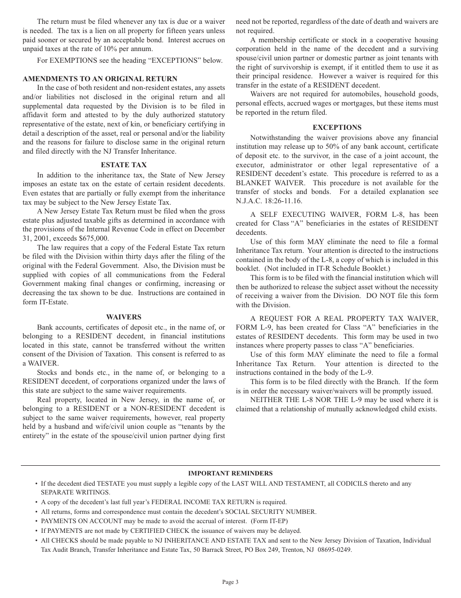 Form IT-R Inheritance Tax Resident Return - New Jersey, Page 4